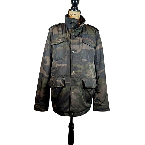 Levi's Camo 4 Pocket Waterproof Outdoor Hunting Fishing Military  Jacket, Sz M - Picture 1 of 11